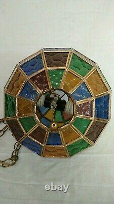 MID Century Vintage Hanging Swag Stained Glass Globe Lamp Light