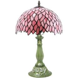 MQYXH Tiffany Table Lamp Stained Glass Desk Lamp Ceramic Base (Pink Leaf)