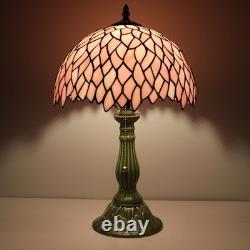 MQYXH Tiffany Table Lamp Stained Glass Desk Lamp Ceramic Base (Pink Leaf)