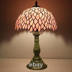 MQYXH Tiffany Table Lamp Stained Glass Desk Lamp Ceramic Base (Pink Leaf)