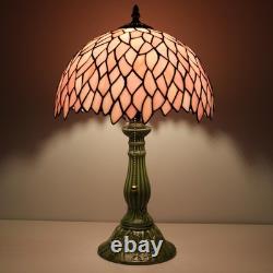 MQYXH Tiffany Table Lamp Stained Glass Desk Lamp Ceramic Base (Pink Leaf)