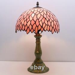 MQYXH Tiffany Table Lamp Stained Glass Desk Lamp Ceramic Base (Pink Leaf)