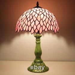 MQYXH Tiffany Table Lamp Stained Glass Desk Lamp Ceramic Base (Pink Leaf)