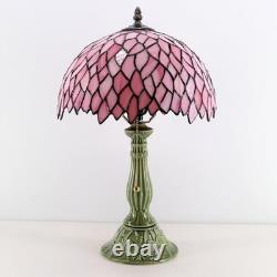 MQYXH Tiffany Table Lamp Stained Glass Desk Lamp Ceramic Base (Pink Leaf)