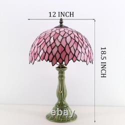 MQYXH Tiffany Table Lamp Stained Glass Desk Lamp Ceramic Base (Pink Leaf)