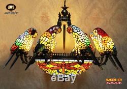 Makenier Tiffany Style Baroque Vintage 20 Inch Dragonfly 8 Arm Parrot Chandelier