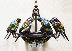 Makenier Tiffany Style Baroque Vintage 20 Inch Dragonfly 8 Arm Parrot Chandelier