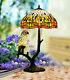 Makenier Vintage Tiffany Stained Glass Blue Dragonfly + Blue Parrot Table Lamp