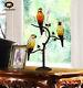 Makenier Vintage Tiffany Style Stained Glass 3-light Parrot Table Lamp