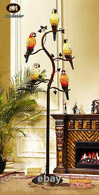 Makenier Vintage Tiffany Style Stained Glass 5-light Parrot Floor Lamp