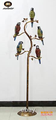 Makenier Vintage Tiffany Style Stained Glass 5-light Parrot Floor Lamp
