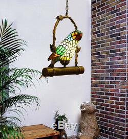Makenier Vintage Tiffany Style Stained Glass Parrot Pendant Lamp