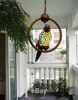 Makenier Vintage Tiffany Style Stained Glass Single Parrot Pendant Lamp