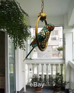 Makenier Vintage Tiffany Style Stained Glass Single Parrot Pendant Lamp