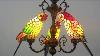 Makernier Vintage Tiffany Style Stained Glass 3 Arms Parrots Chandelier