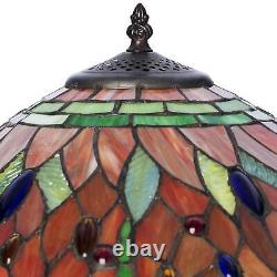 Maroon Red Traditional Jeweled Dragonfly Floor Lamp Tiffany Style Stained Glass