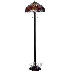 Maroon Red Traditional Jeweled Dragonfly Floor Lamp Tiffany Style Stained Glass