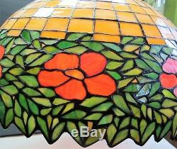 Massive 27 HANDEL or UNIQUE Stained Glass Ceiling Lamp c. 1915 leaded antique