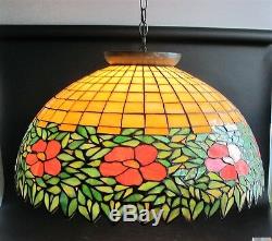 Massive 27 HANDEL or UNIQUE Stained Glass Ceiling Lamp c. 1915 leaded antique