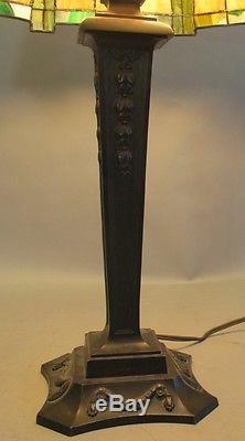 Massive 29 Signed Handel Lamp with Bronze c. 1915 Antique Leaded Stained Glass
