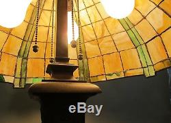 Massive 29 Signed Handel Lamp with Bronze c. 1915 Antique Leaded Stained Glass