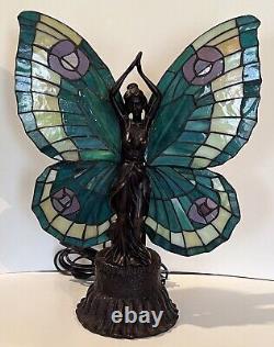 Meyda 48018 Tiffany Stained Glass & Bronze Two Light Specialty Accent Table Lamp