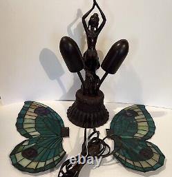 Meyda 48018 Tiffany Stained Glass & Bronze Two Light Specialty Accent Table Lamp