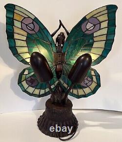 Meyda 48018 Tiffany Stained Glass & Bronze Two Light Specialty Accent Table Lamp