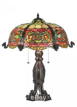 Meyda Tiffany Duffner Viking Red Stained Glass Night Stand End Table Desk Lamp