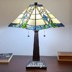 Mission 23in Stained Glass Floral Tiffany Style Table Accent Lamp Blue and Green