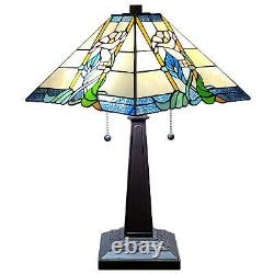 Mission 23in Stained Glass Floral Tiffany Style Table Accent Lamp Blue and Green