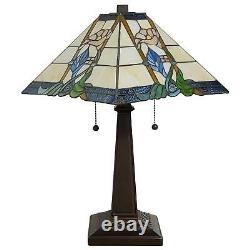 Mission 23in Stained Glass Floral Tiffany Style Table Accent Lamp Blue and Green