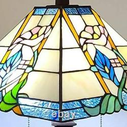 Mission 23in Stained Glass Floral Tiffany Style Table Accent Lamp Blue and Green