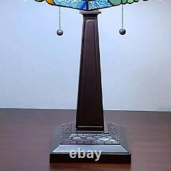 Mission 23in Stained Glass Floral Tiffany Style Table Accent Lamp Blue and Green