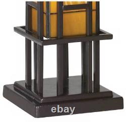 Mission Accent Table Lamp Iron Column Stained Glass for Living Room Bedroom Desk