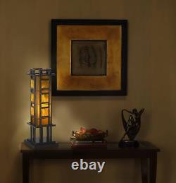 Mission Accent Table Lamp Iron Column Stained Glass for Living Room Bedroom Desk