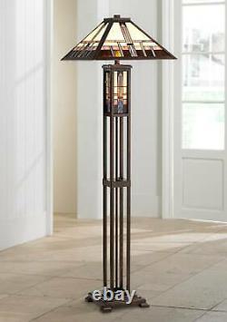 Mission Floor Lamp Art Deco Oiled Bronze Stained Glass For Living Room Reading