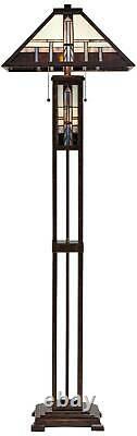 Mission Floor Lamp Art Deco Oiled Bronze Stained Glass For Living Room Reading