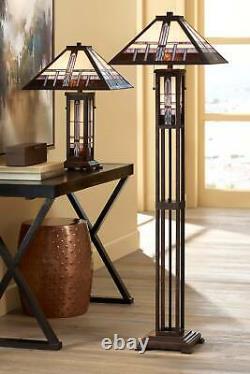 Mission Floor Lamp Art Deco Oiled Bronze Stained Glass For Living Room Reading