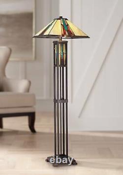 Mission Floor Lamp with Nightlight LED Bronze Tiffany Art Glass for Living Room