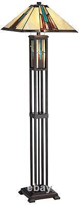 Mission Floor Lamp with Nightlight LED Bronze Tiffany Art Glass for Living Room
