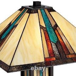 Mission Floor Lamp with Nightlight LED Bronze Tiffany Art Glass for Living Room