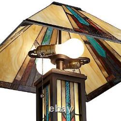 Mission Floor Lamp with Nightlight LED Bronze Tiffany Art Glass for Living Room