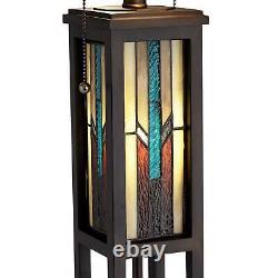 Mission Floor Lamp with Nightlight LED Bronze Tiffany Art Glass for Living Room