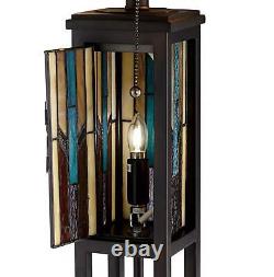 Mission Floor Lamp with Nightlight LED Bronze Tiffany Art Glass for Living Room