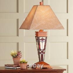 Mission Rustic Table Lamp 30 Tall Tiffany Stained Art Glass with Nightlight
