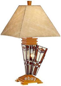 Mission Rustic Table Lamp 30 Tall Tiffany Stained Art Glass with Nightlight