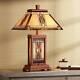 Mission Rustic Tiffany Style Table Lamp 27 Tall Walnut Wood With Nightlight