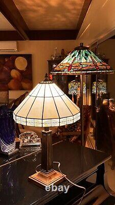 Mission Spanish Hacienda Tiffany Stained Glass Table Lamp WHITE SHADE