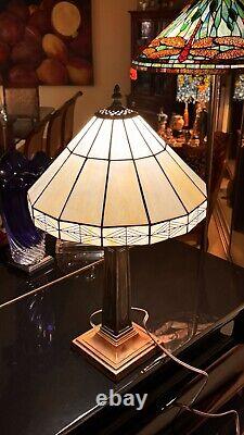 Mission Spanish Hacienda Tiffany Stained Glass Table Lamp WHITE SHADE